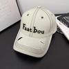Hat Women'S Spring And Autumn Baseball Cap Alphabet Embroidery Cap Hard Top Big Head Circumference Casual Hat Men'S Ripped Hole