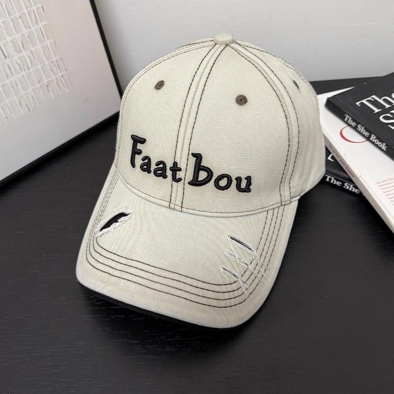 Hat Women'S Spring And Autumn Baseball Cap Alphabet Embroidery Cap Hard Top Big Head Circumference Casual Hat Men'S Ripped Hole