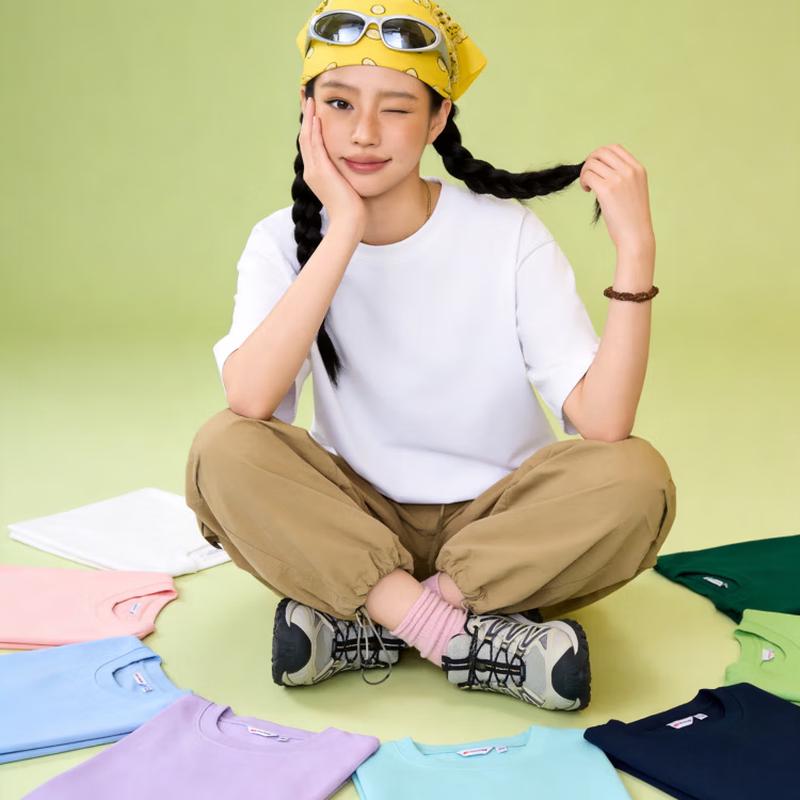 JD FASHION Unisex 100% Xinjiang Cotton Round Neck Loose Fit T-Shirt L