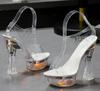 Fashion Designer Sandals Sandalias Women 2025 Summer New Flowers Transparent High Heels 14.5cm Platform Thick Heel Ladies Banquet Shoes