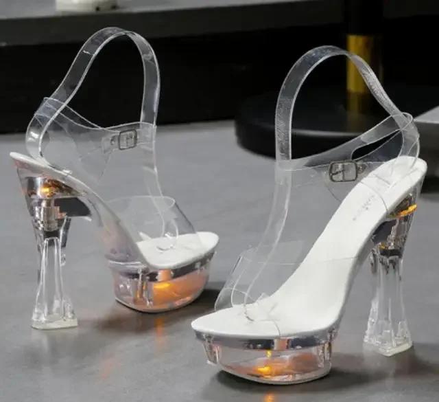 Fashion Designer Sandals Sandalias Women 2025 Summer New Flowers Transparent High Heels 14.5cm Platform Thick Heel Ladies Banquet Shoes