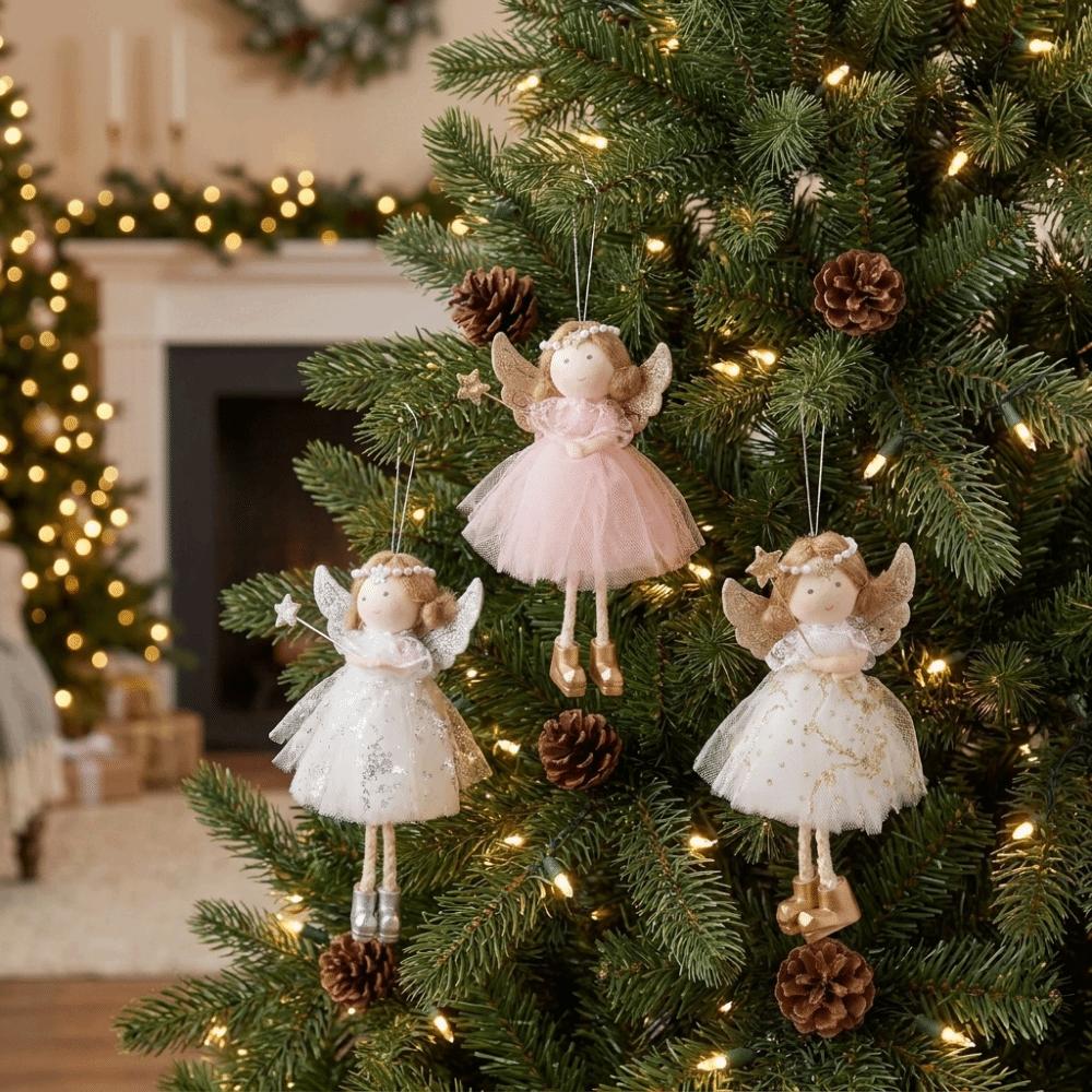 Fabric Xmas Tree Angel Pendant Tulle Skirt Christmas Tree Decor Home Decor