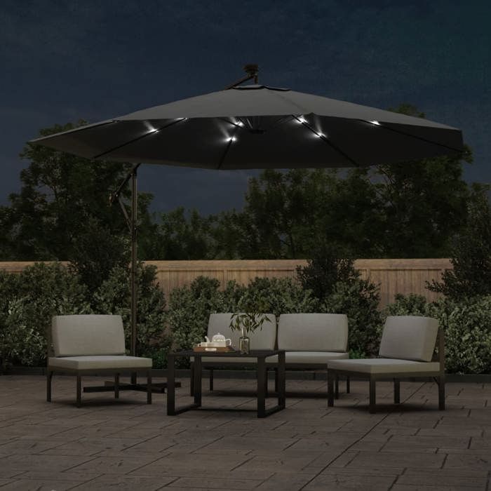 VidaXL Garden Parasol with Fairy Lights and LED Lights Metal Pole, Patio Sunshade, Sun Shelter, Parasol of 44525