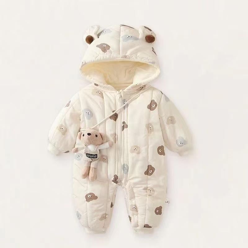 Super Cute Fleece-Lined Infant Jumpsuit – Winter Bodysuit for Newborns