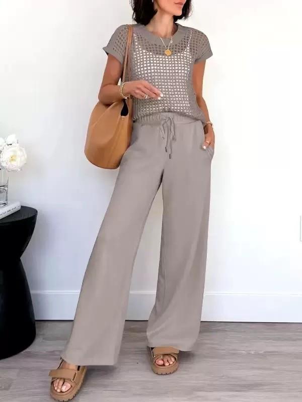 Damen Sommeroutfit - Kurzarm Kordelzug Hosen Set