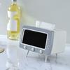 Tissue Box Holder Retro TV Shaped Tissue Case with Cell Phone Holder Multi-Functional Toilet Paper Napkin Dispenser for Room Bedroom Bathroom Dining