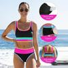3Pcs/Set Swimsuit Set Padded No Underwire Bra High-Waist Bikini Briefs Set with Overskirt Color-Blocked Wave Pattern Bikini Set