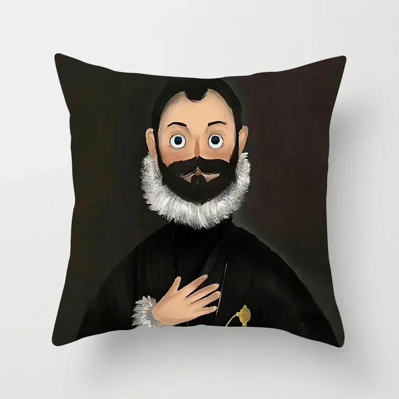 Creative Cartoon Oil Painting Mona Lisa  Gogh Cushion Cover Portrait Painting Throw Pillow Case Cojines Decorativos Para Sofa
