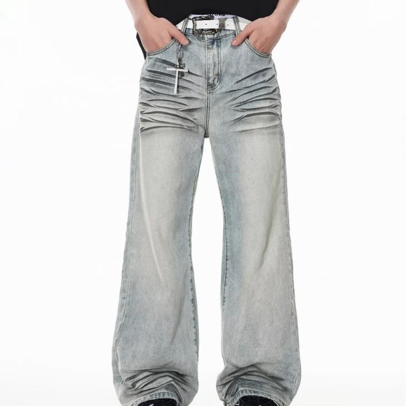 Classic Washed Denim Jeans Men Women Loose Fit Straight Leg Casual Pants High Street Vintage Style