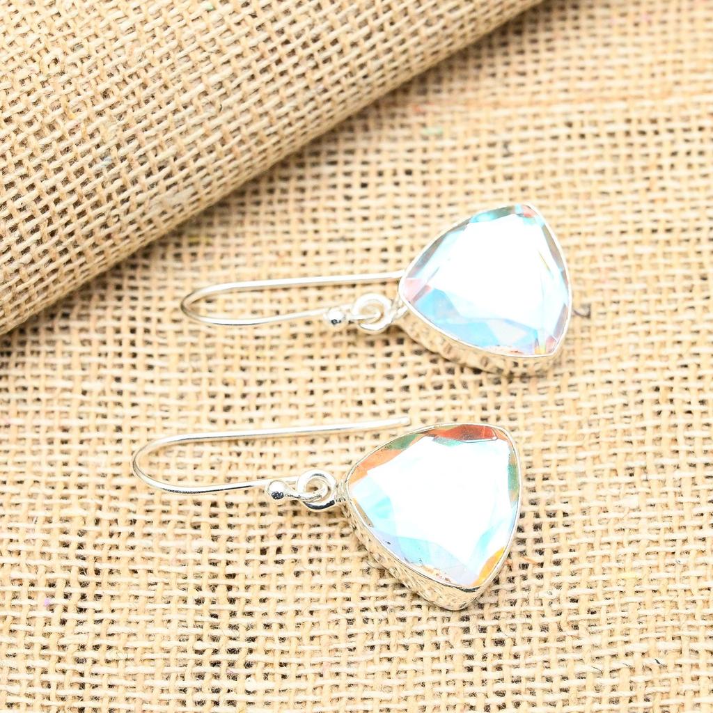 Rainbow Mystic Topaz Gemstone Handmade 925 Solid Sterling Silver Jewelry Earrings For Her