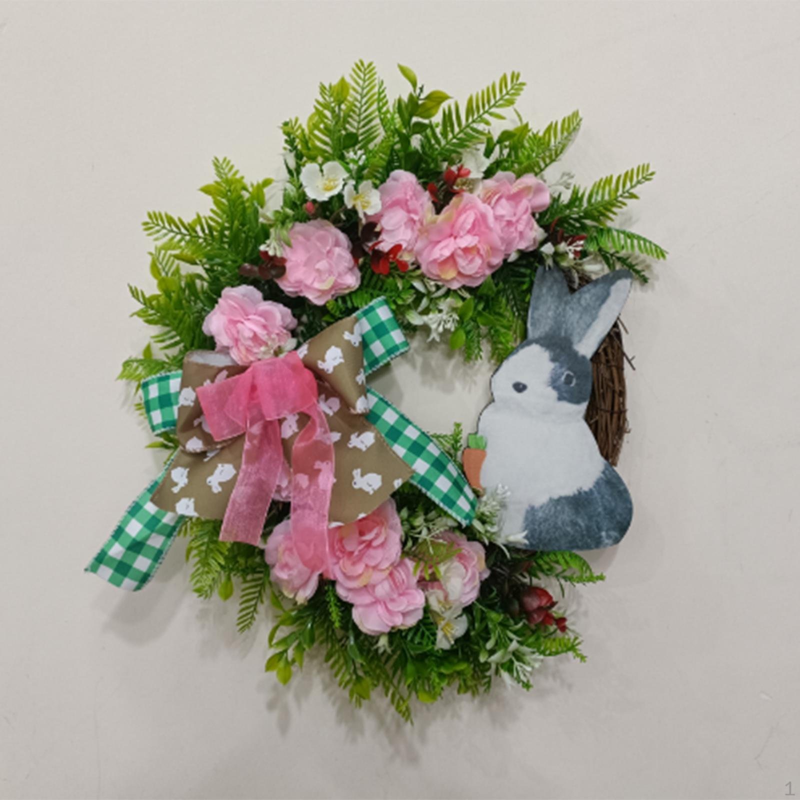 

Easter Bunny Wreath with Large Bowknot Hanging Garland for Home Party Window Front Door