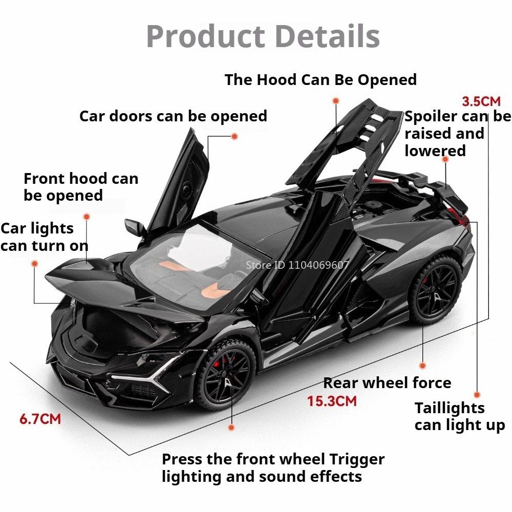 1:32 Scale SVJ63 Revuelto Sports Car Model Toy Alloy Body Rubber Tires Sound Light Supercar Models Kids Collection Presents