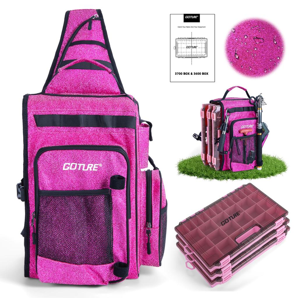 Goture Fishing Backpack with 3 Portable Tackle Single Shoulder Fishing Bag with Rod 900D Oxford Fabric Carp Tackle Durable Oxford Camping Bright