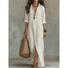Boho Chic Long Maxi Dress With Shirt Collar Button Front Loose Fit Travel Casual Wear