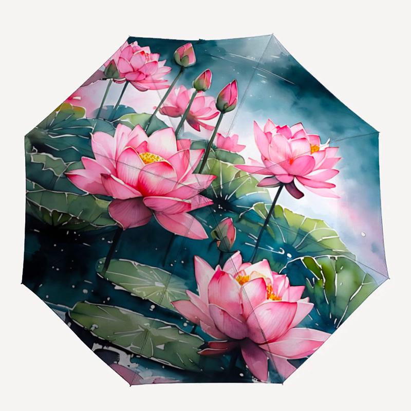 

1pc Lotus Pond Automatic Open/Close Umbrella Compact Folding Umbrella, All-Season Portable Umbrella for Women/Men048