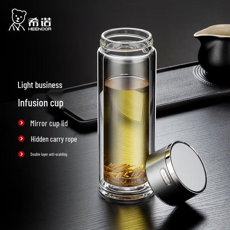Heenoor Double-Layer Glass Water Bottle with Lanyard