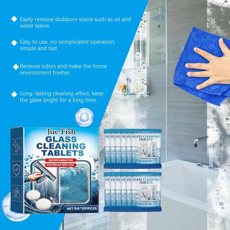 Shower Door Glass Cleaner Tablet Powerful Descaler Removes Hard Water Residue from Bathroom Mirror and Window Surfaces