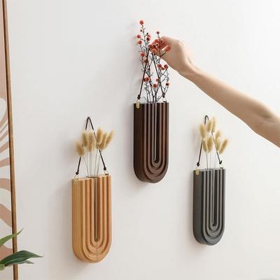 Pastoral Stable Wall-mounted Hydroponic Vase Durable Handmade Wood Frame Vase Craft Plant Holder Pendant Home Decor