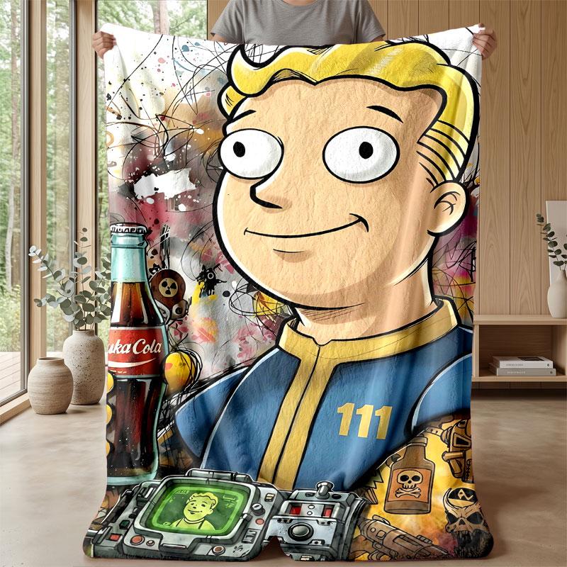 Soft Flannel Blanket Lightweight Cozy Bedroom Living Room CoverFallout Vault Boy