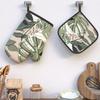 2PS 10.6*6.7in Green Plant Leaf Patterned Oven Mitt2PS and Pot Holder2PS with Heat In2PSulation and