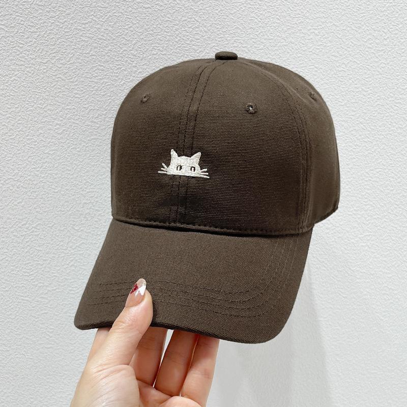Embroidered Cartoon Cat Baseball Cap, Adjustable Polyester Hat with Breathable Washed, Animal Theme Outdoor Sports Cap for Fishing, Camping, Parties