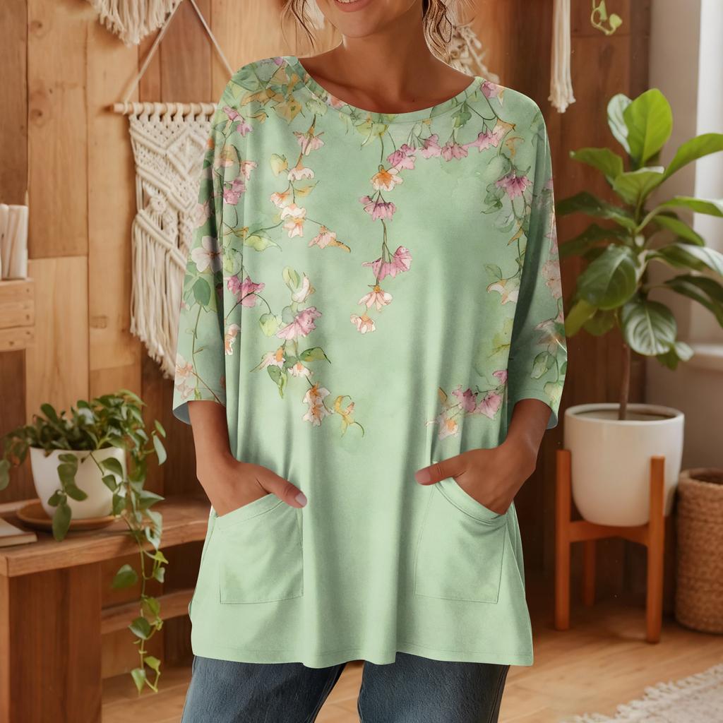 Damen 3/4-Ärmel Shirts Grafik-T-Shirts Shirts Lässige Basic-Tops Pullover