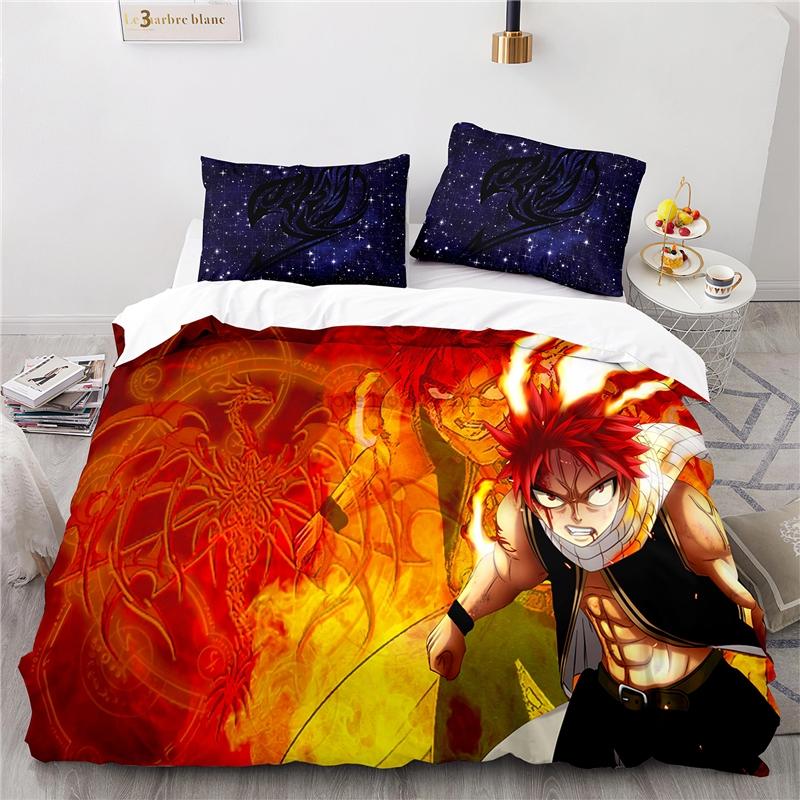 Popularne Anime Fairy Tail Zestaw Pościeli z Nadrukiem 3D Lucy Gray Fullbuster Etherious Nadrukowany Zestaw Poszwy na Kołdrę z Poszewką na Poduszkę