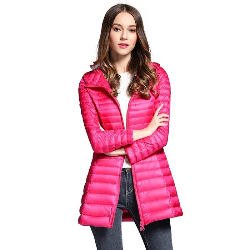 Autumn and winter light down jacket women's hooded medium and long thin slim portable jacket warm winter clothing