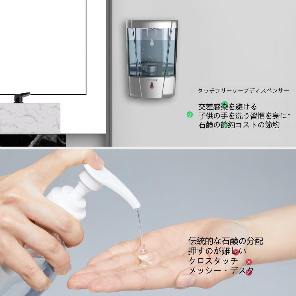 600ml Automatic Liquid Soap Infrared Seconds IPX4 Battery ABS Installation ¡ NTERHASA! Dispenser, Sensor, 0.2 Dispensing, Non-contact Type,