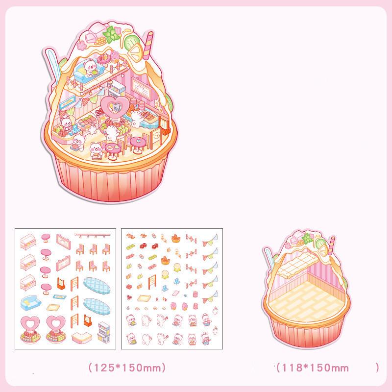 Cartoon Food Street Landscape Sticker Cabin Scene DIY Toy Game Sticker Festival Birthday Gift for Kids Girls and Children