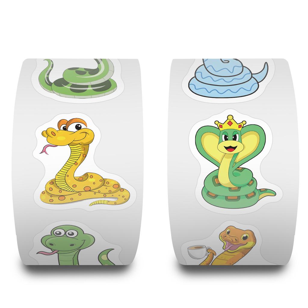 500/roll Cartoon Snake Roll Sticker Cute Animal Children DIY Skateboard Suitcase Roll Sticker