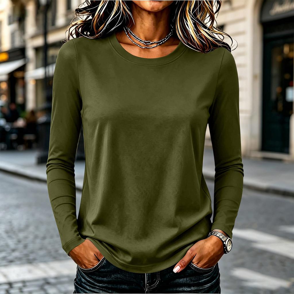 Women's Casual Long Sleeve Color Top for Everyday Wear