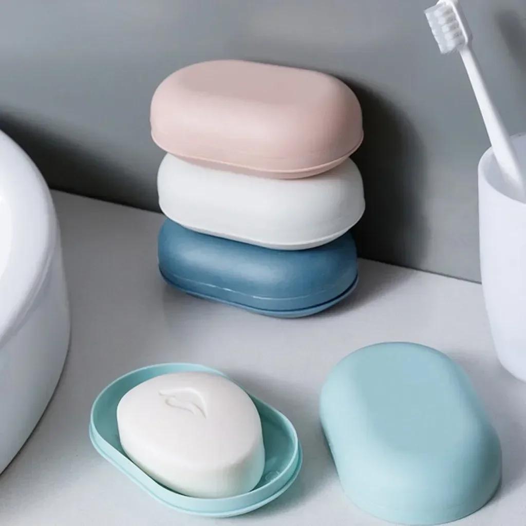 Soap Box Case Dishes Waterproof Leakproof Soap Box Cover 4 colors Bathroom Accessories Toilet Laundry