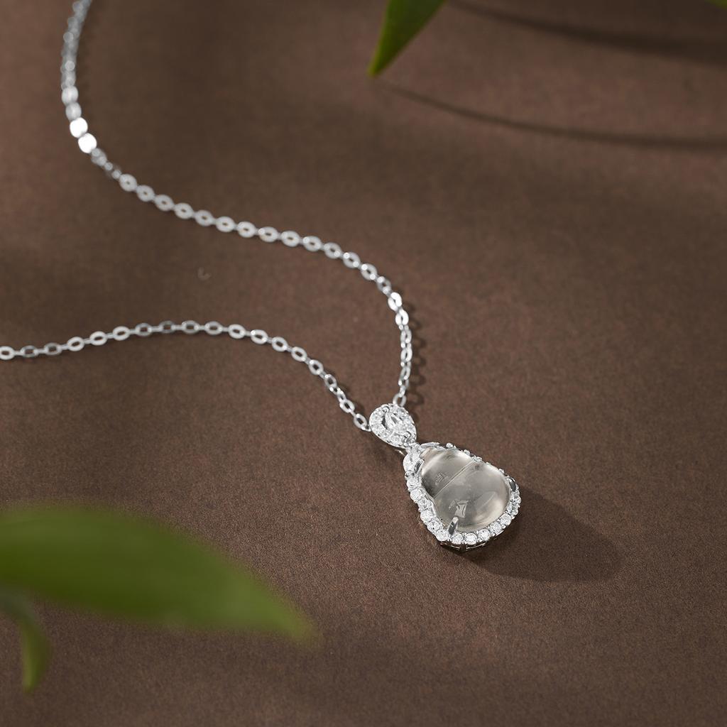 S925 Sterling Silver Inlaid Quartzite Jade Gourd Necklace Female Style High Ice Jade Pendant Exquisite Collarbone Chain