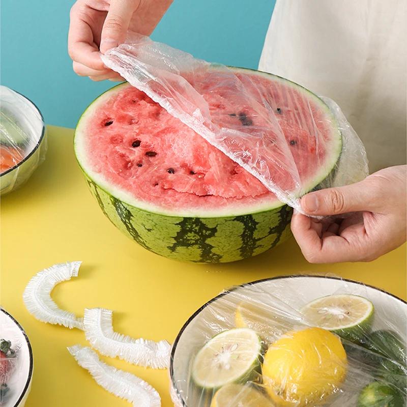 100Pcs Food Grade Elastic Plastic Wrap Disposable Cover Bags Kitchen Fruit Vegetable Storage Fresh