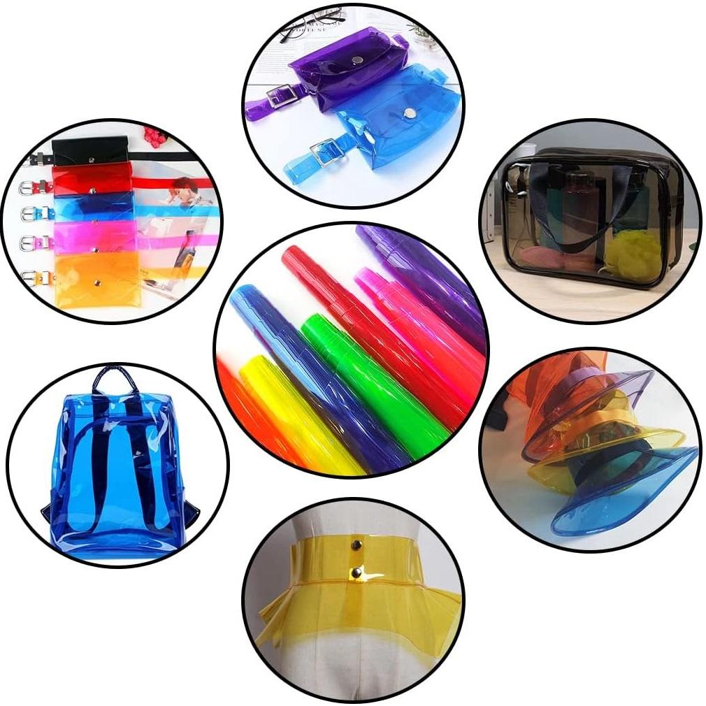 Holographic Clear PVC Vinyl Waterproof Iridescent Transparent TPU Jelly Plastic Fabric Fluorescent Transparent Film for Hair Bow