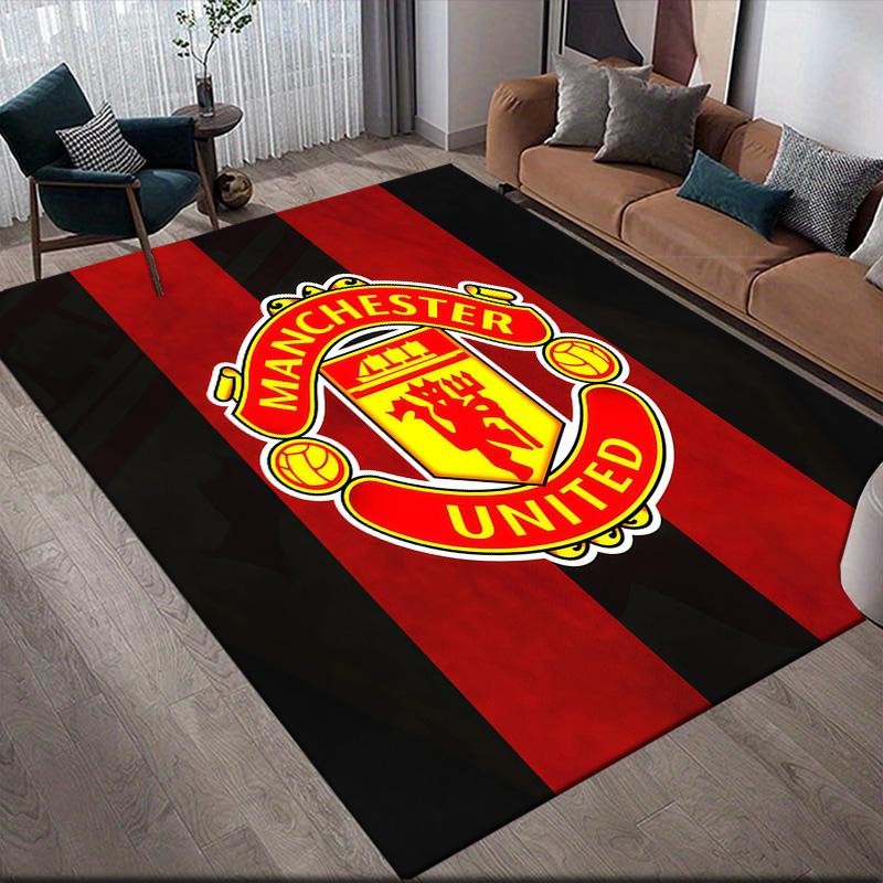 Manchester United Fotballklubb Flanellmønster Kvadratisk Teppe,Områdeteppe,Teppeteppe for Stue Soverom Sofa Lekerom Dekorasjon,Sklisikker Gulvmatte