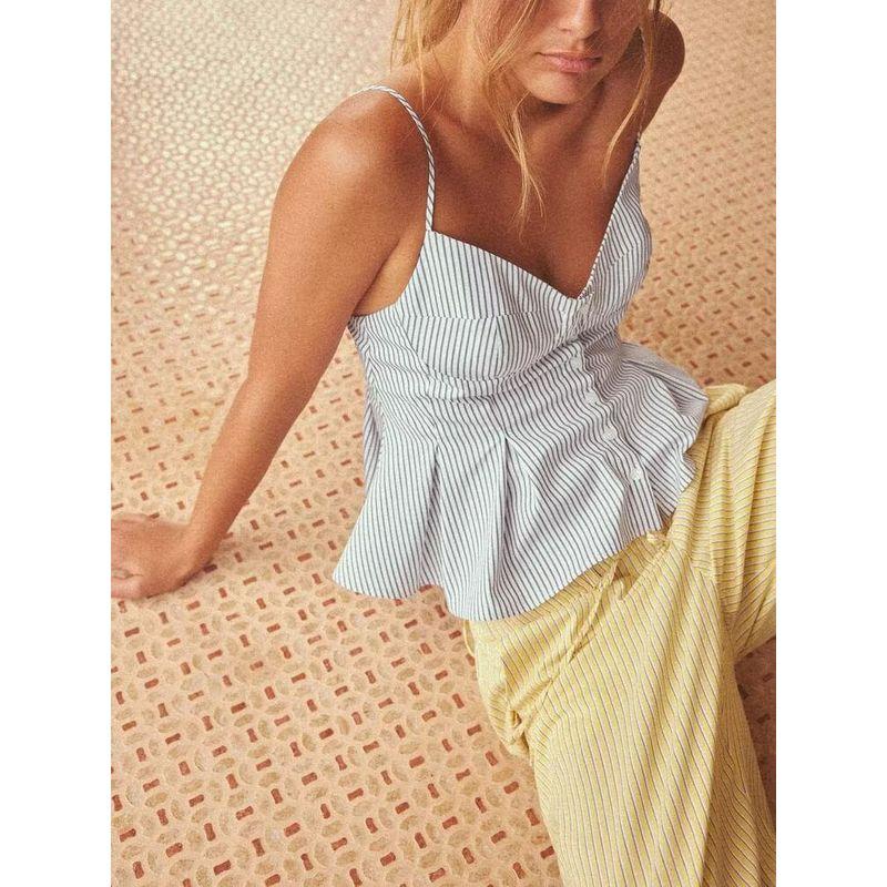 Za2025 Spring New Women clothes Sexy off-the-Shoulder Small Pleated Poplin Sleeveless Sling Top 2890456 063
