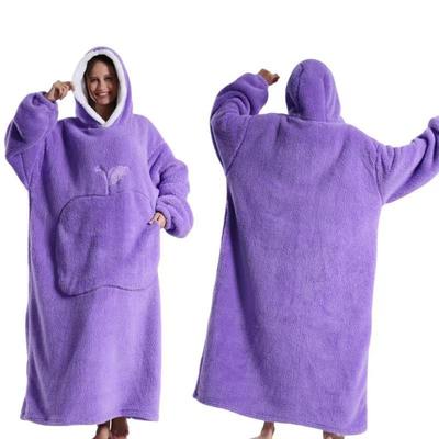 Zimní zateplený fleecový župan s kapucí pro ženy jednobarevný 140 cm oversized deka rukávy fleece teplé mikiny mikiny obří televizní deka ženy župan s kapucí