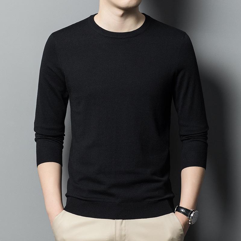 Men's Autumn and Winter Thick Solid Color Men's Cardigan Men's Round Neck Casual Knitted Base Sweater Men