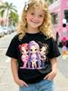 Summer Kpop Popular Cartoon Print Children's Design Casual Harajuku Style Round Neck Short Sleeved Top Fans Gifts Kids Clothes