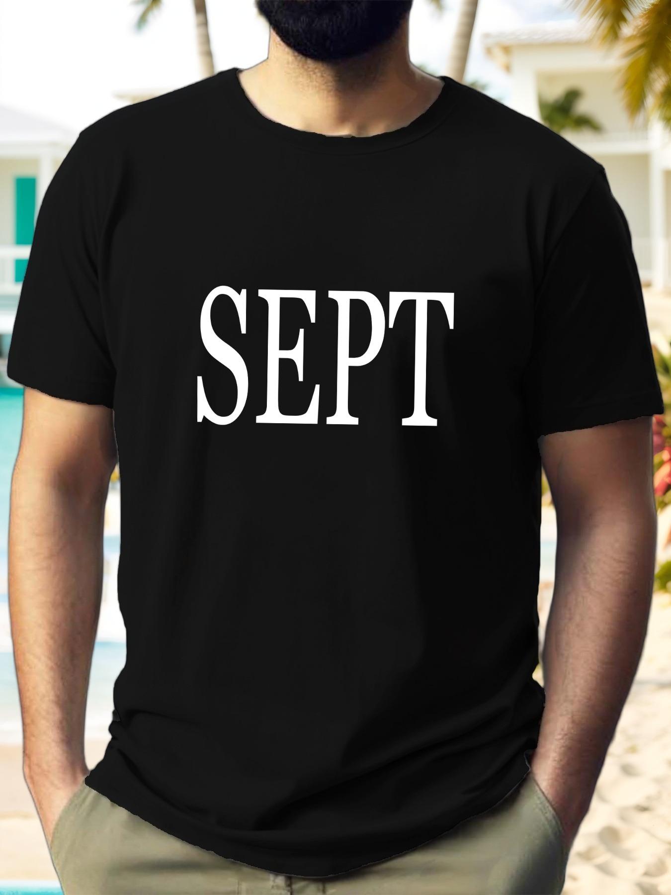 SEPT Graphic T-shirt - Casual Black Cotton Crew Neck Tee with White Letter Print XXXL