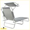 Folding Garden Beach Lounger with Roof, Pool Sunbathing Bed, Gray