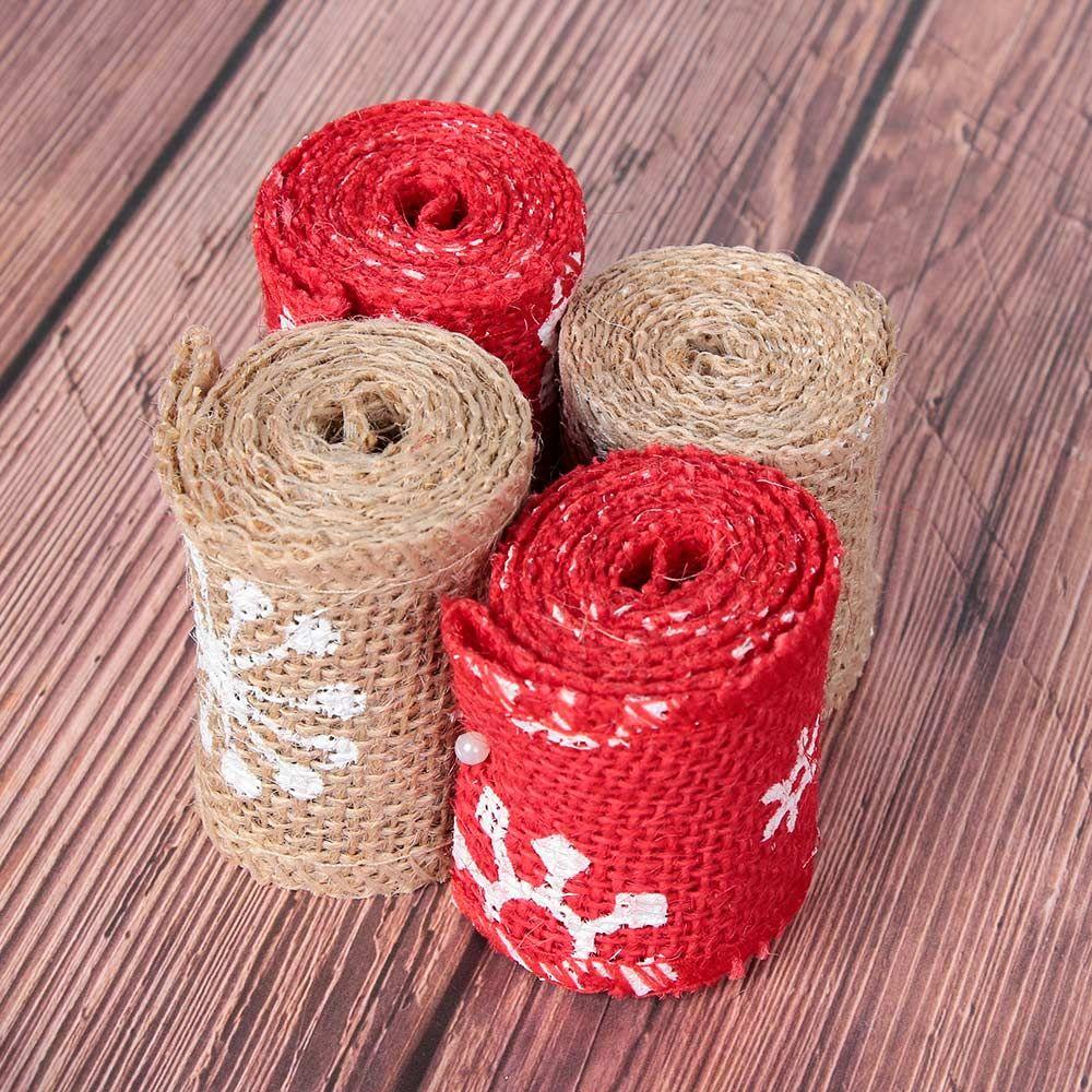 Vintage Natural Hessian Edge Snowflake Merry Christmas Jute Burlap Sisal Trim Lace Ribbon Snowflake