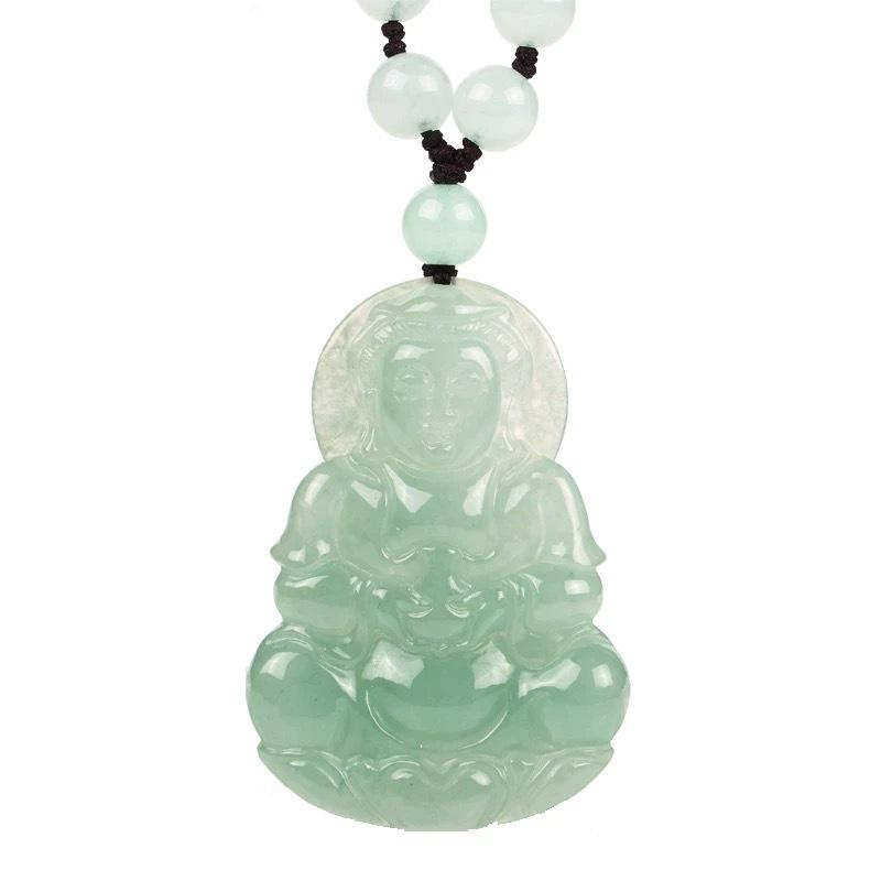 Large Jadeite Guanyin Pendant Necklace - Men s Myanmar Jade Gift