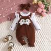 2025 Autumn/Winter Baby & Toddler Fox Heart Print Long Sleeve Footed Romper with Faux Straps & Headband