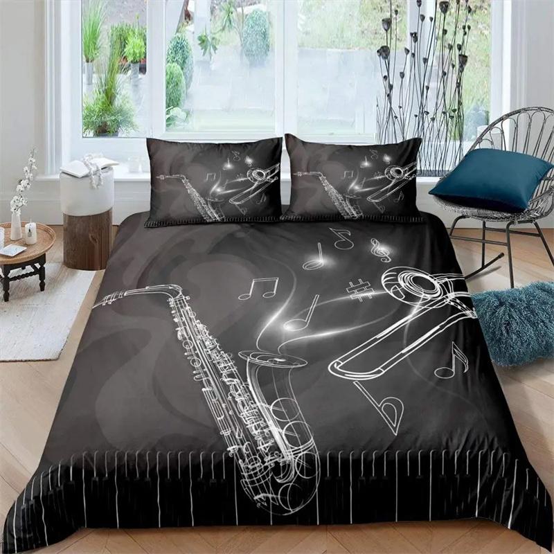 

Soft Lightweight Twin Saxophone Rotating Musical Notes Instrument Retro Jazz Music Theme For Kids Quilt Comforter (quilt)-EU Single(135*200cm)3pcs