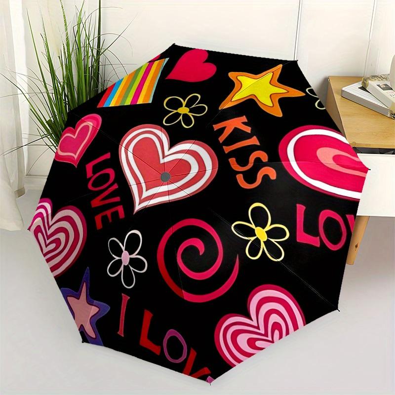 1pc Love Symbols Automatic Opening/Closing Folding Umbrella with 47 Ribs, Plastic Handle, Windproof Portable Sunshade Umbrella y250726087