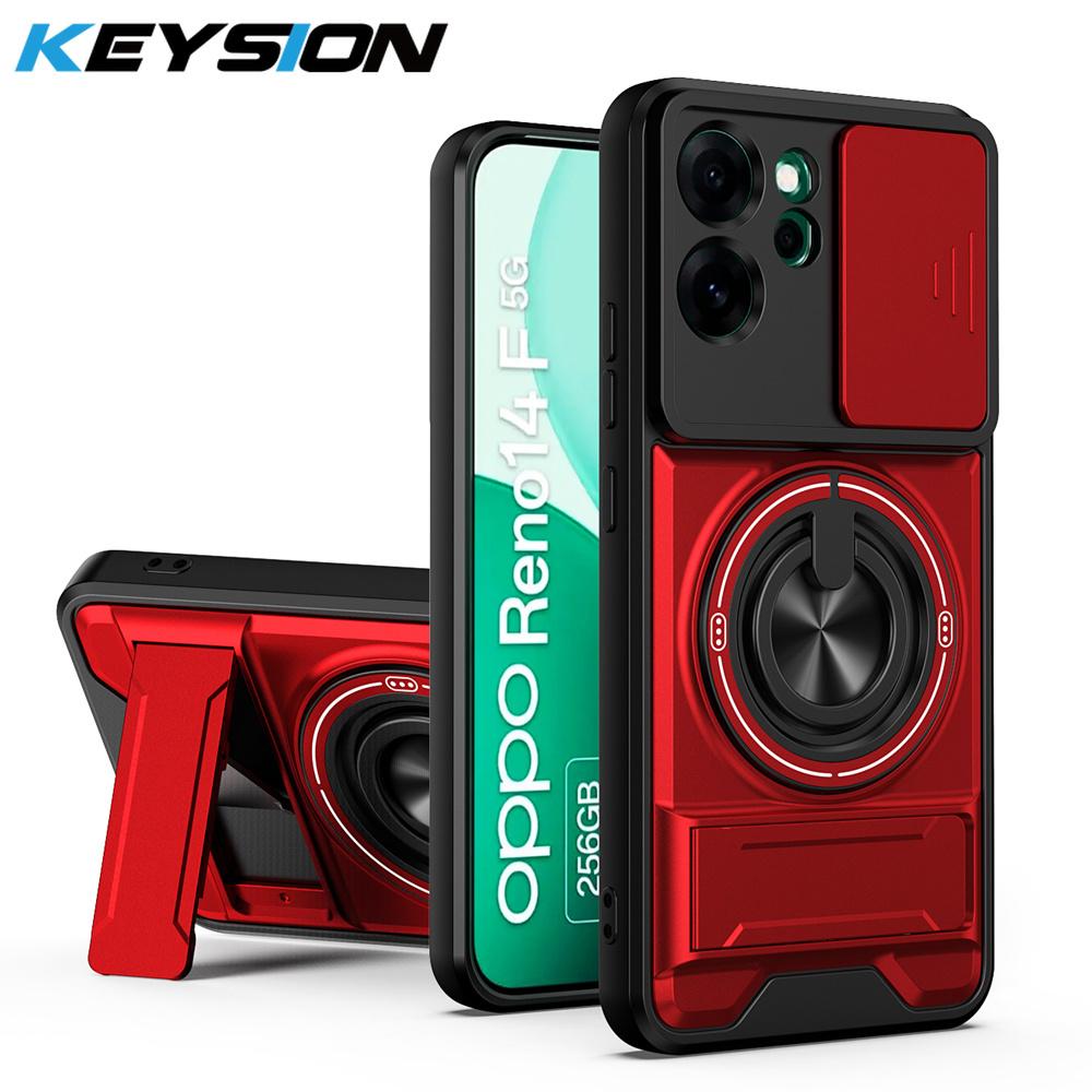 KEYSION Magnetic Phone Case for OPPO Reno14 Pro 5G Reno14 F 5G Slide Camera Protection Upright Kickstand Ring Shockproof Cover
