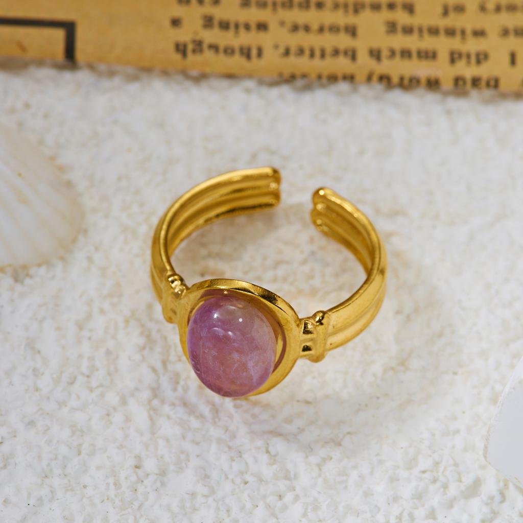 Retro Gold Color Irregular Metal Ring for Women Men Stainless Steel Natural Tiger Eye Opening Ring Aesthetic Dating Jewelry